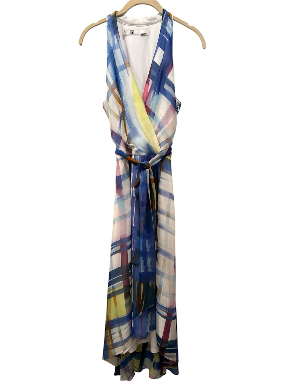 Sleeveless Multi-Color V Neck  Hi-Low Belted Dress Rainbow Colors Summer Sz 8